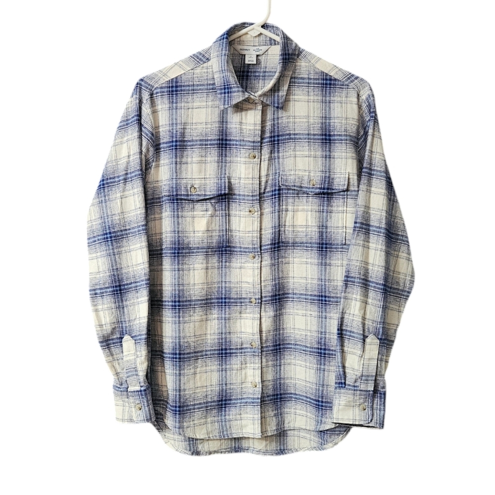 Old Navy The Boyfriend Shirt FlannelWomen's Size S Tall NEW Plaid Blue